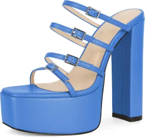 Esvowido Platform Chunky Heels for Women Square Open Toe Adjustable Straps Platform Mule Sandals with High Heel for Party Prom Wedding
