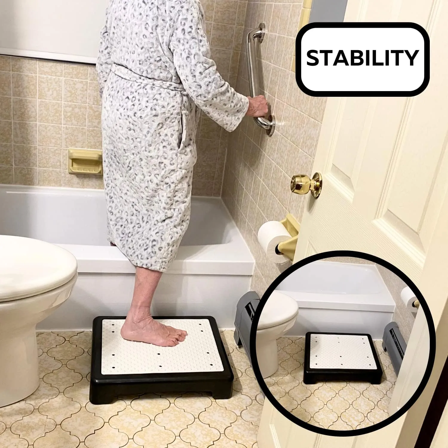 Evelots Mobility Low Step Stool for Seniors - Sturdy Half Step Large Platform for Adults, Elderly - Up to 425 Pounds - Nonslip - Indoor & Outdoor - Lightweight - Stairs, Bed, Bathtub, Shower, Car