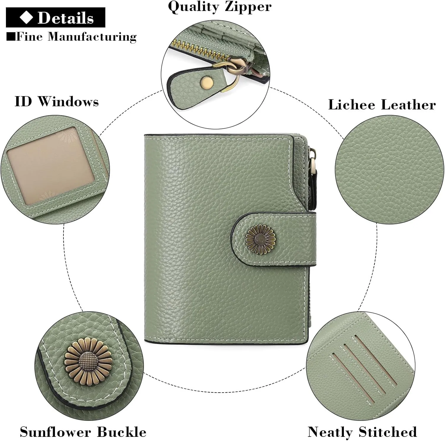 Falan Mule Women's Lightweight Genuine Leather Wallet, Includes Card Holders, RFID-Blocking, Lightweight, Photo & ID Holder, Green