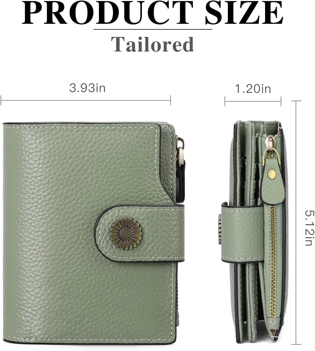 Falan Mule Women's Lightweight Genuine Leather Wallet, Includes Card Holders, RFID-Blocking, Lightweight, Photo & ID Holder, Green