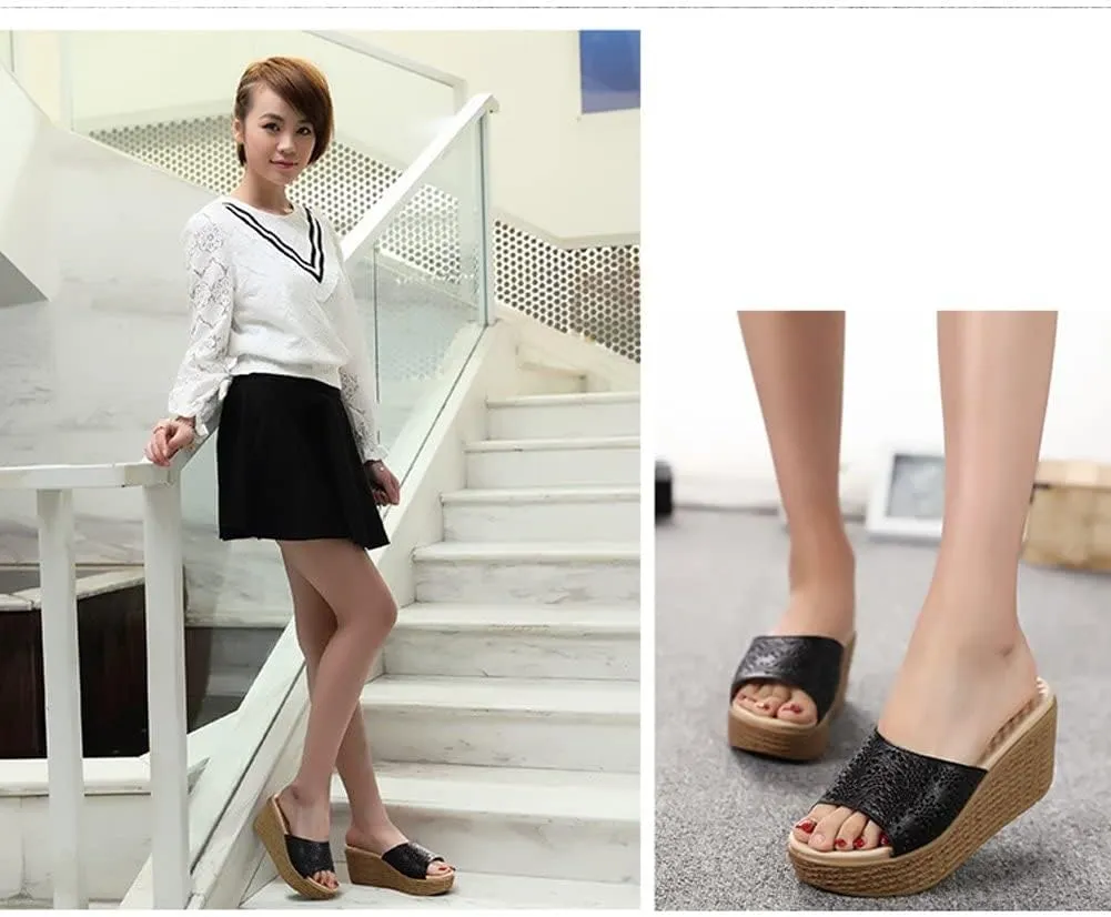 fereshte Women's Hollow Out Flower Sandals Platform Slide Open Toe Leather