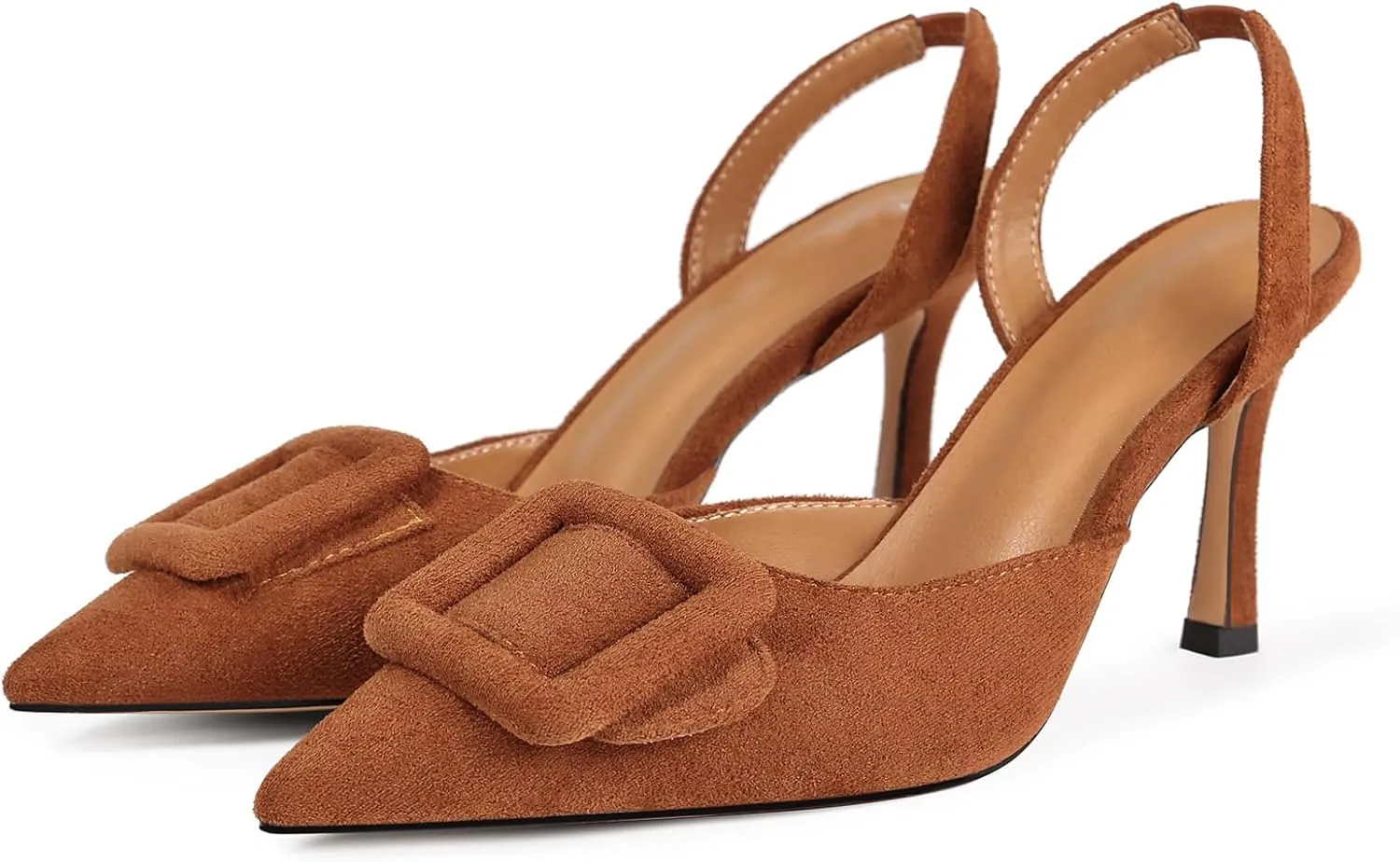 Fericzot Slingback Kitten Heels for Women,Sling Back Buckle Pumps Pointed Toe Kitten Heels Suede Wedding Party Shoes