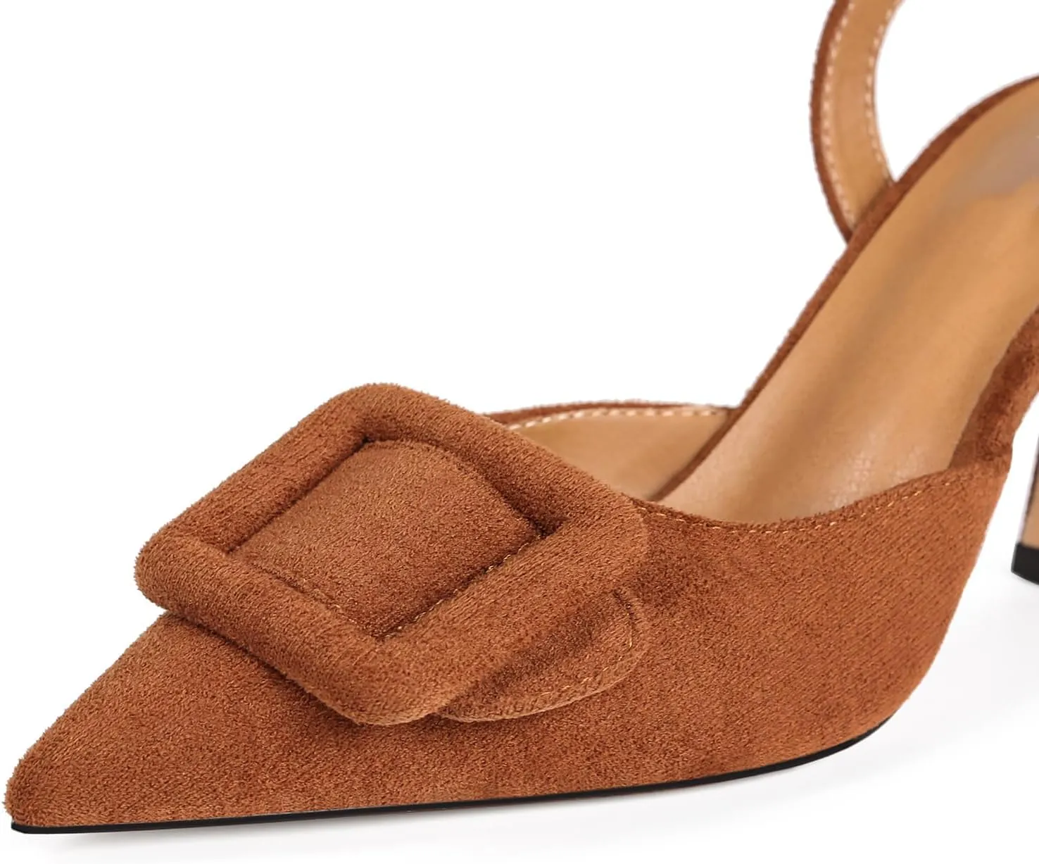 Fericzot Slingback Kitten Heels for Women,Sling Back Buckle Pumps Pointed Toe Kitten Heels Suede Wedding Party Shoes