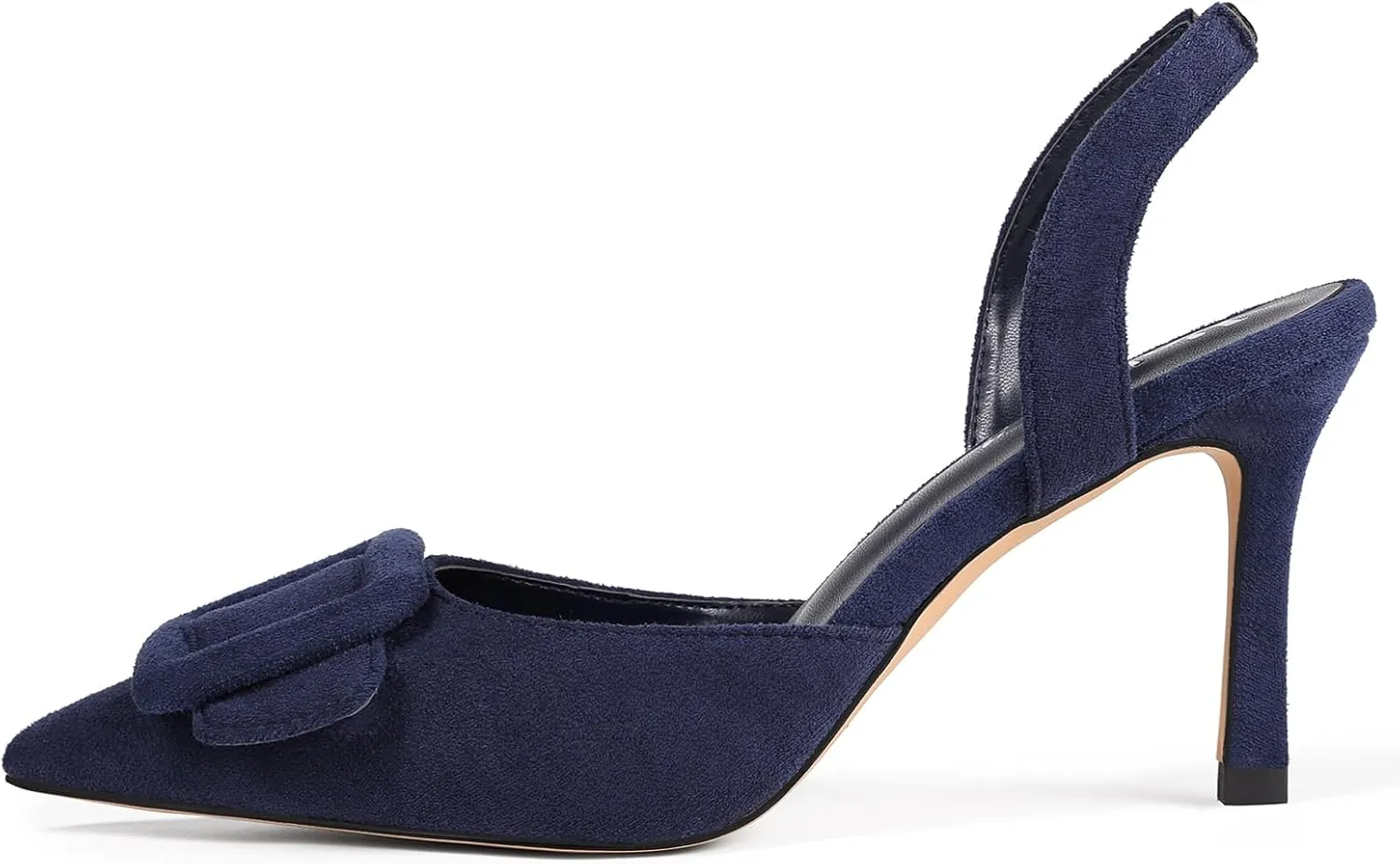 Fericzot Slingback Kitten Heels for Women,Sling Back Buckle Pumps Pointed Toe Kitten Heels Suede Wedding Party Shoes