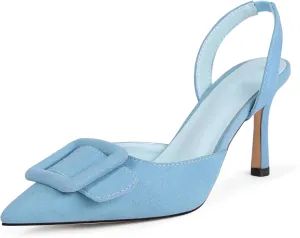 Fericzot Slingback Kitten Heels for Women,Sling Back Buckle Pumps Pointed Toe Kitten Heels Suede Wedding Party Shoes