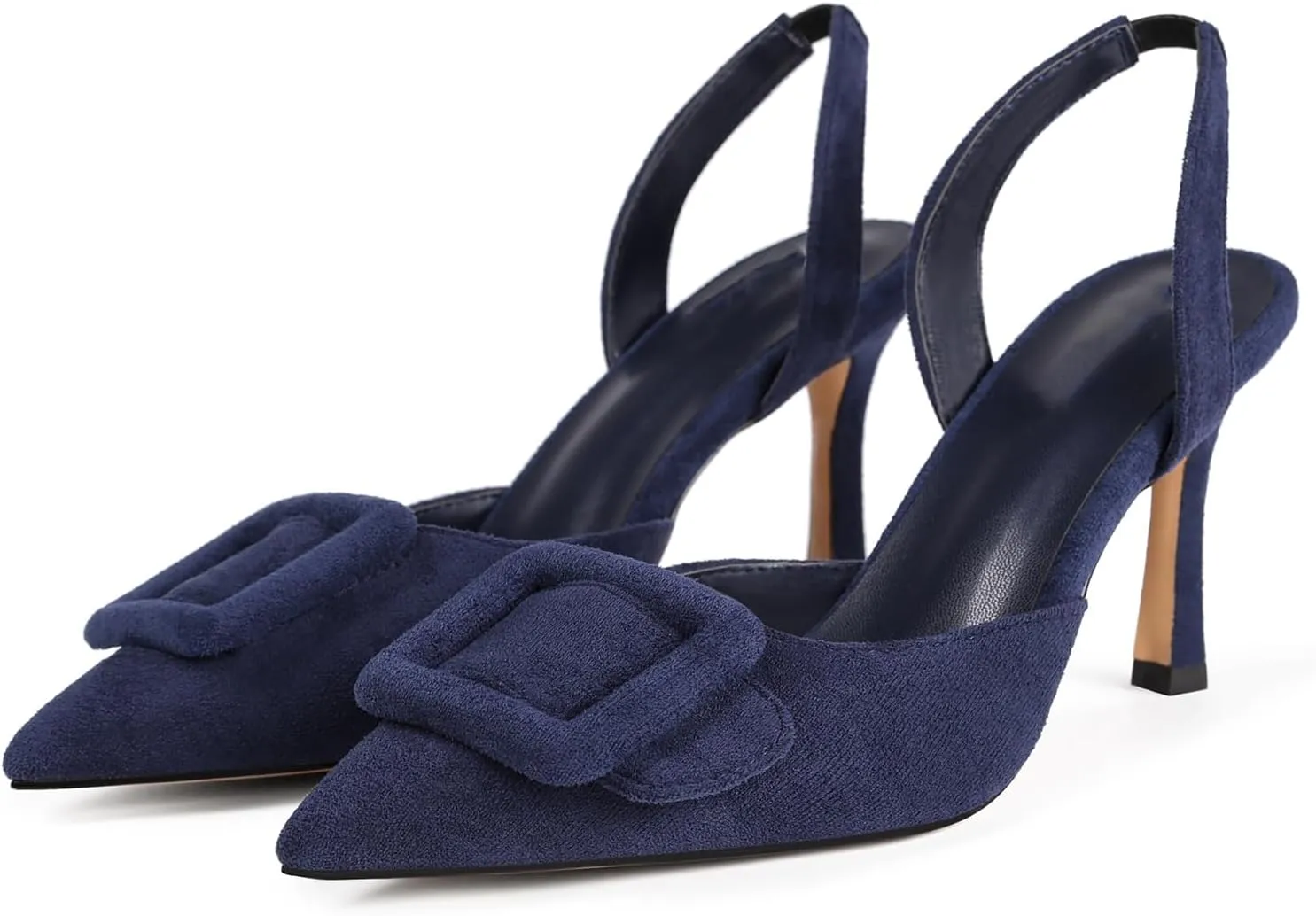 Fericzot Slingback Kitten Heels for Women,Sling Back Buckle Pumps Pointed Toe Kitten Heels Suede Wedding Party Shoes