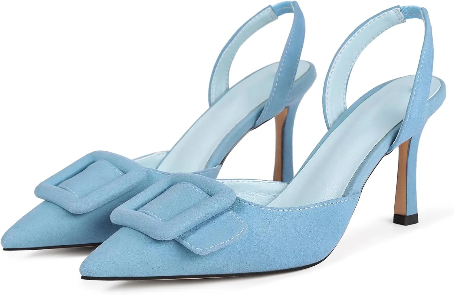 Fericzot Slingback Kitten Heels for Women,Sling Back Buckle Pumps Pointed Toe Kitten Heels Suede Wedding Party Shoes