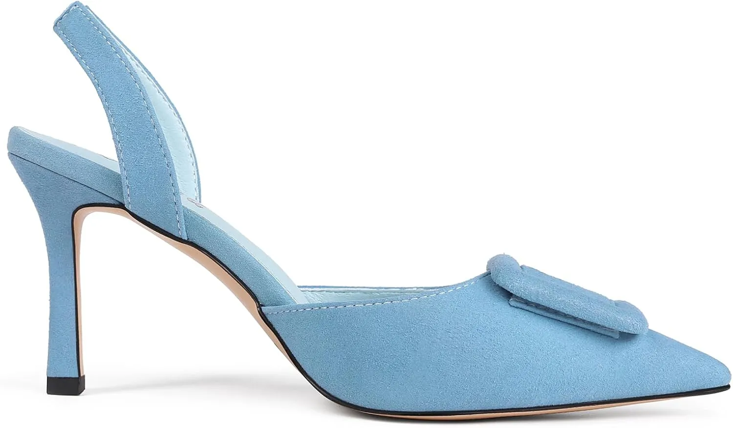 Fericzot Slingback Kitten Heels for Women,Sling Back Buckle Pumps Pointed Toe Kitten Heels Suede Wedding Party Shoes