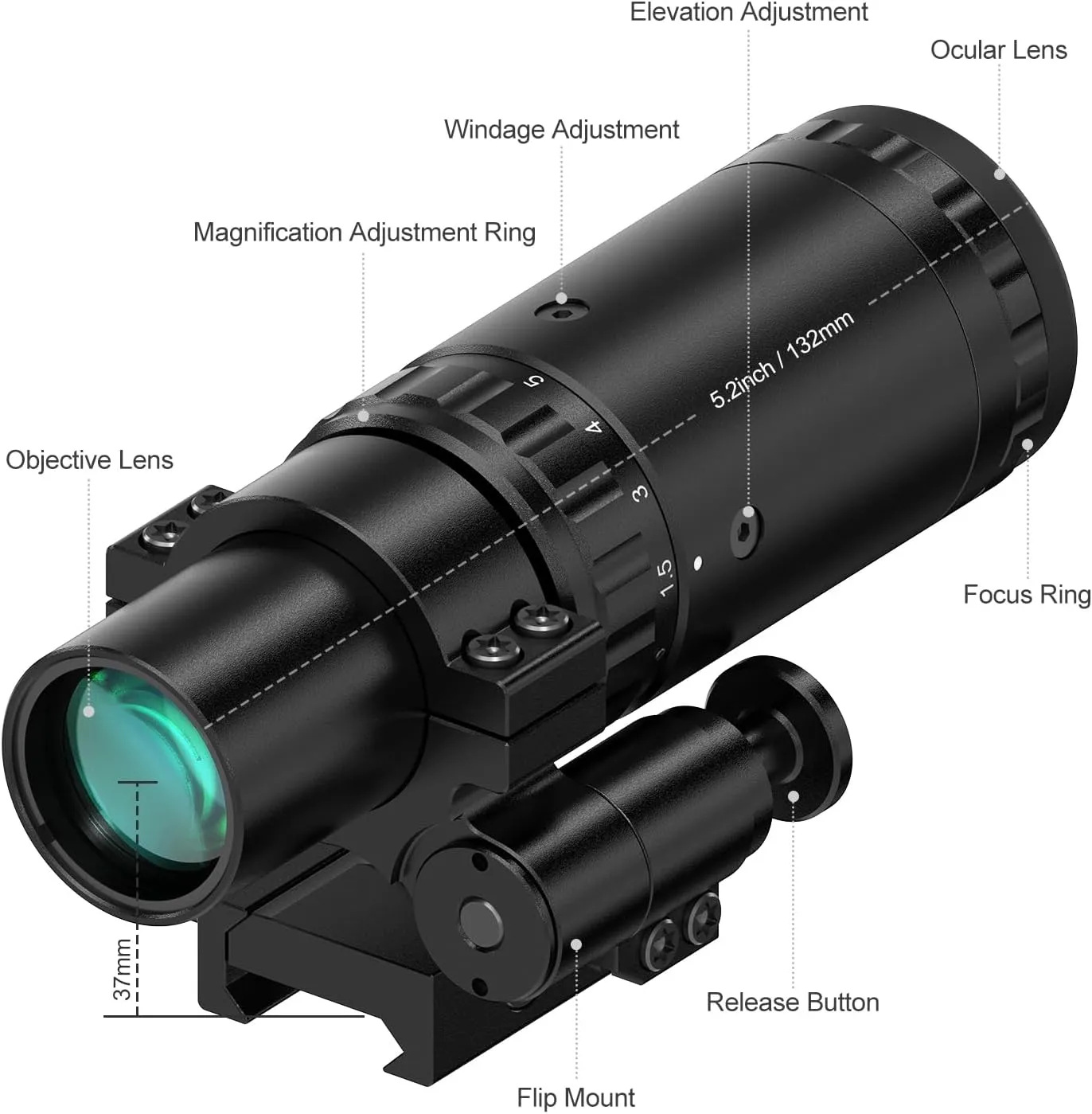 Feyachi Red Dot Sight and Magnifier Combo – 1.5-5x Adjustable Magnification, 25mm V90 HD Lens, 2 MOA Dot, Absolute Co-Witness, 11 Brightness Settings, Waterproof & Shockproof