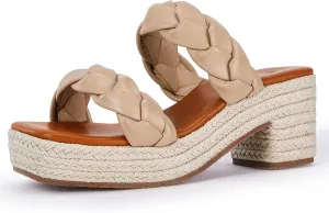 FISACE Womens Summer Espadrilles Platform Wedge Sandals Braided Open Toe Slip On Slide Sandals