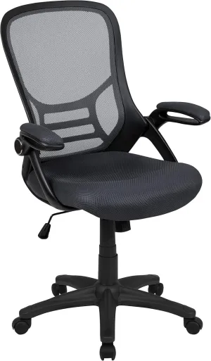 Flash Furniture Porter High-Back Swivel Office Chair with Adjustable Lumbar Support and Seat Height, Ergonomic Mesh Desk Chair with Flip-Up Armrests, Black