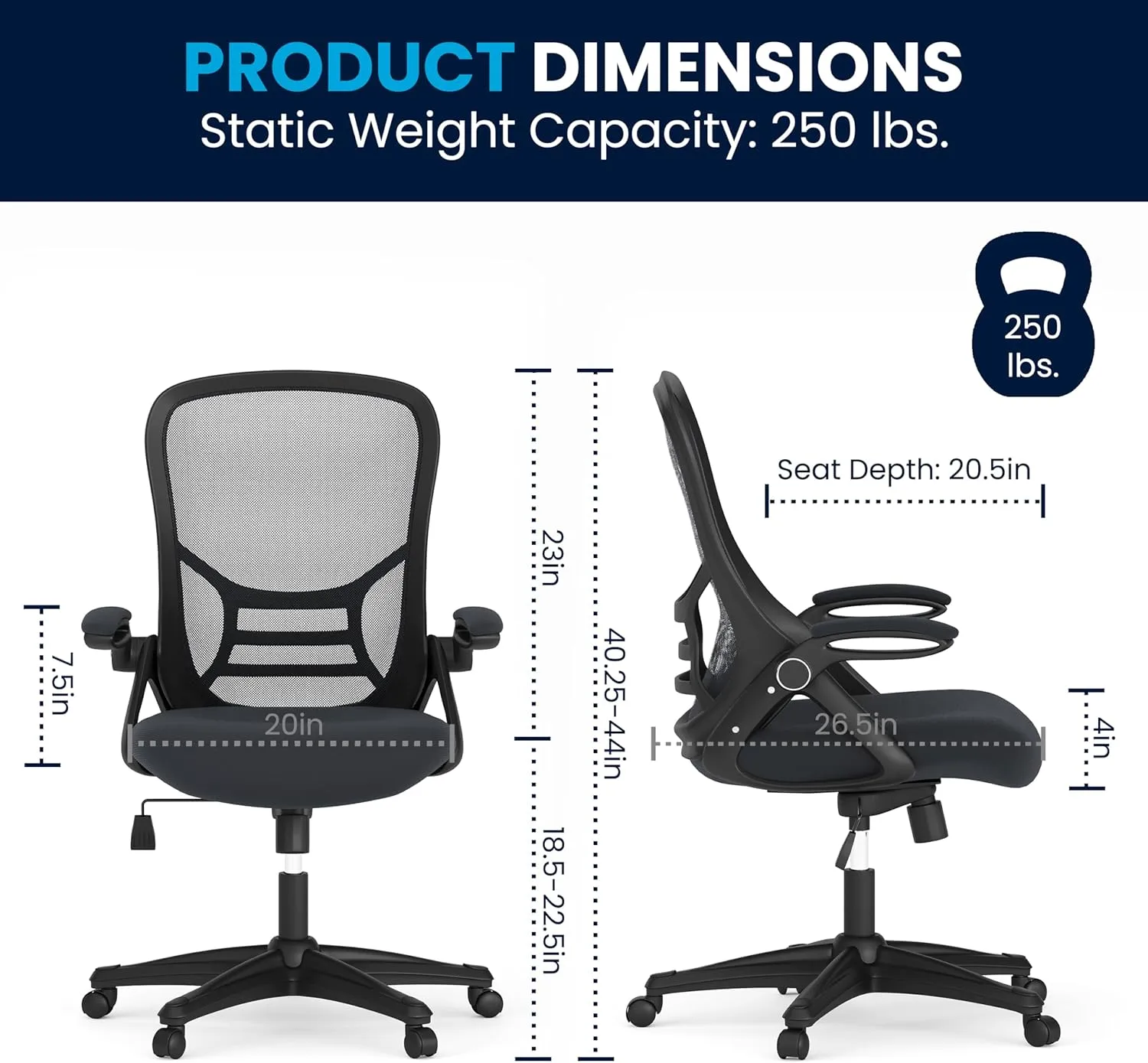 Flash Furniture Porter High-Back Swivel Office Chair with Adjustable Lumbar Support and Seat Height, Ergonomic Mesh Desk Chair with Flip-Up Armrests, Black