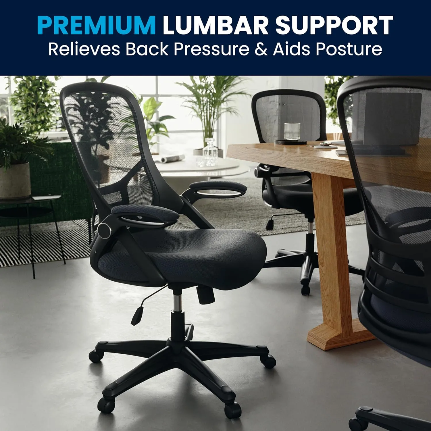 Flash Furniture Porter High-Back Swivel Office Chair with Adjustable Lumbar Support and Seat Height, Ergonomic Mesh Desk Chair with Flip-Up Armrests, Black