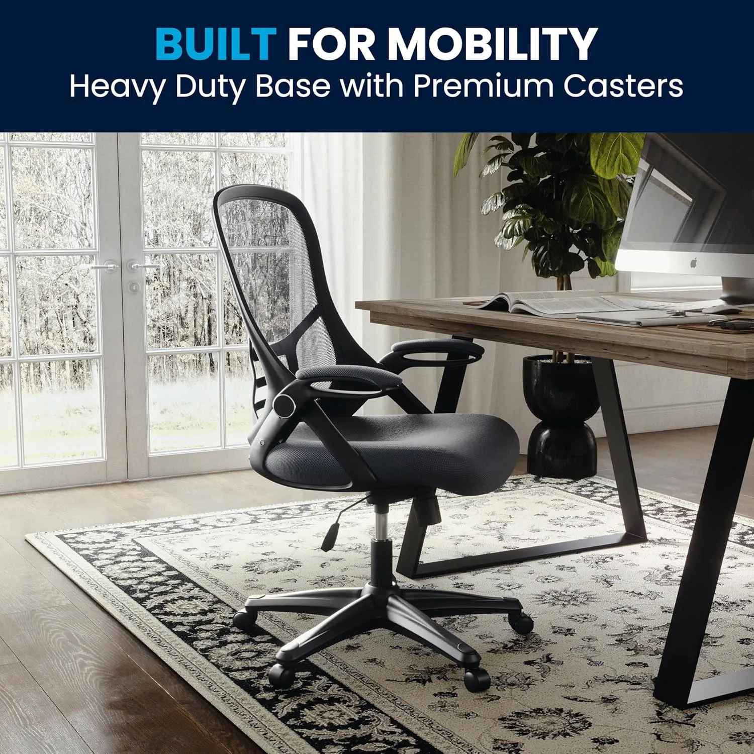 Flash Furniture Porter High-Back Swivel Office Chair with Adjustable Lumbar Support and Seat Height, Ergonomic Mesh Desk Chair with Flip-Up Armrests, Black
