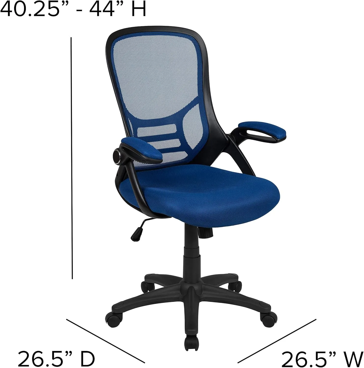 Flash Furniture Porter High-Back Swivel Office Chair with Adjustable Lumbar Support and Seat Height, Ergonomic Mesh Desk Chair with Flip-Up Armrests, Blue/Black