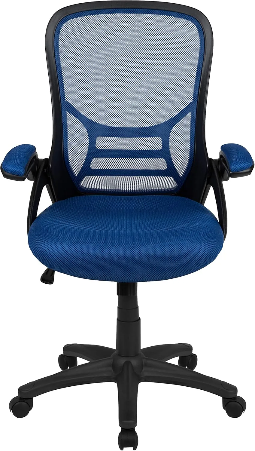 Flash Furniture Porter High-Back Swivel Office Chair with Adjustable Lumbar Support and Seat Height, Ergonomic Mesh Desk Chair with Flip-Up Armrests, Blue/Black