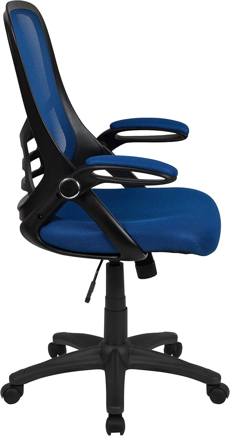 Flash Furniture Porter High-Back Swivel Office Chair with Adjustable Lumbar Support and Seat Height, Ergonomic Mesh Desk Chair with Flip-Up Armrests, Blue/Black