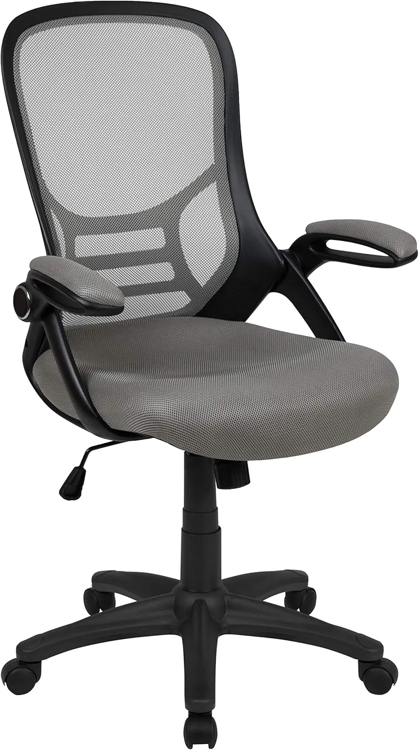 Flash Furniture Porter High-Back Swivel Office Chair with Adjustable Lumbar Support and Seat Height, Ergonomic Mesh Desk Chair with Flip-Up Armrests, Gray/Black