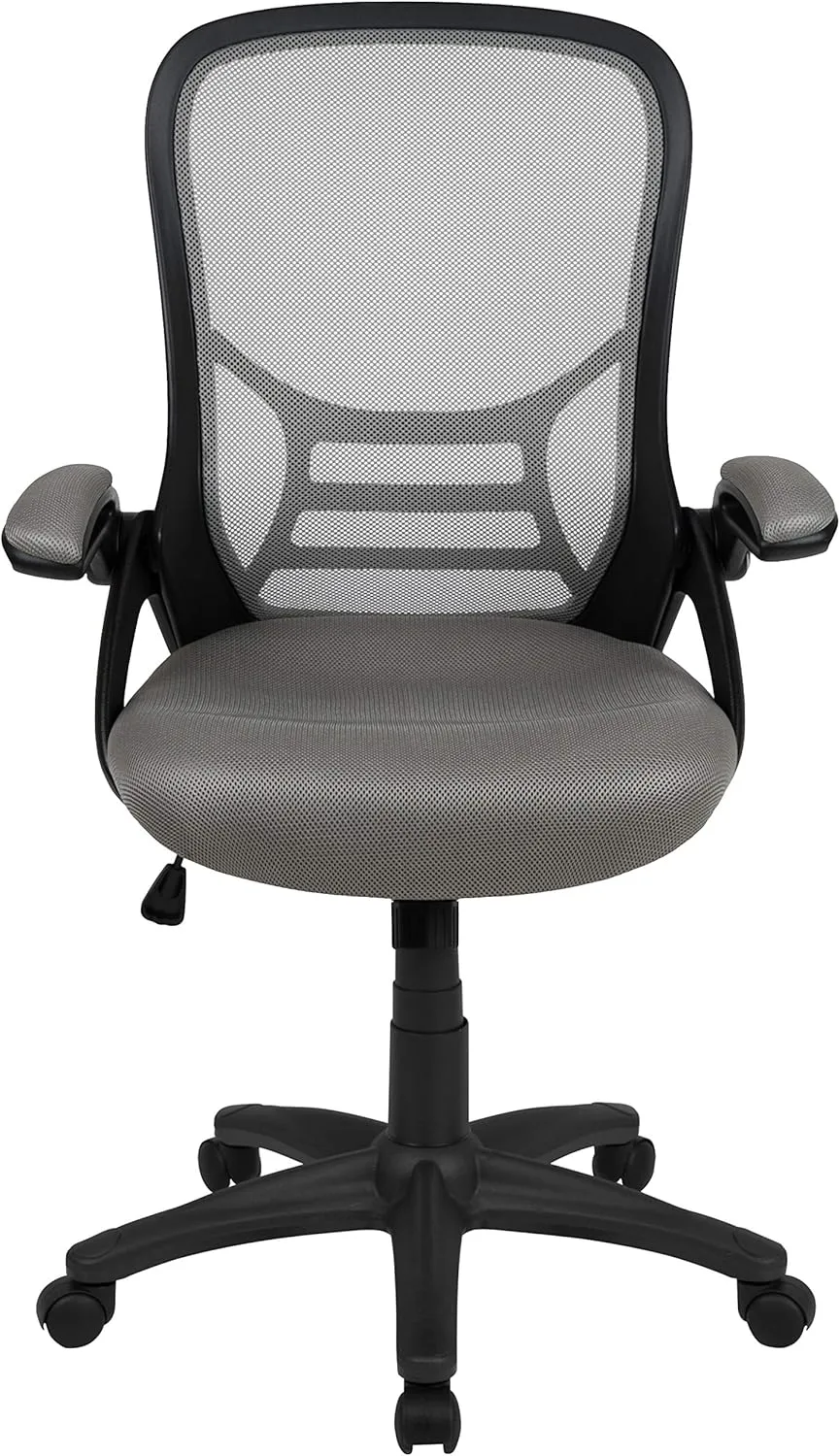 Flash Furniture Porter High-Back Swivel Office Chair with Adjustable Lumbar Support and Seat Height, Ergonomic Mesh Desk Chair with Flip-Up Armrests, Gray/Black