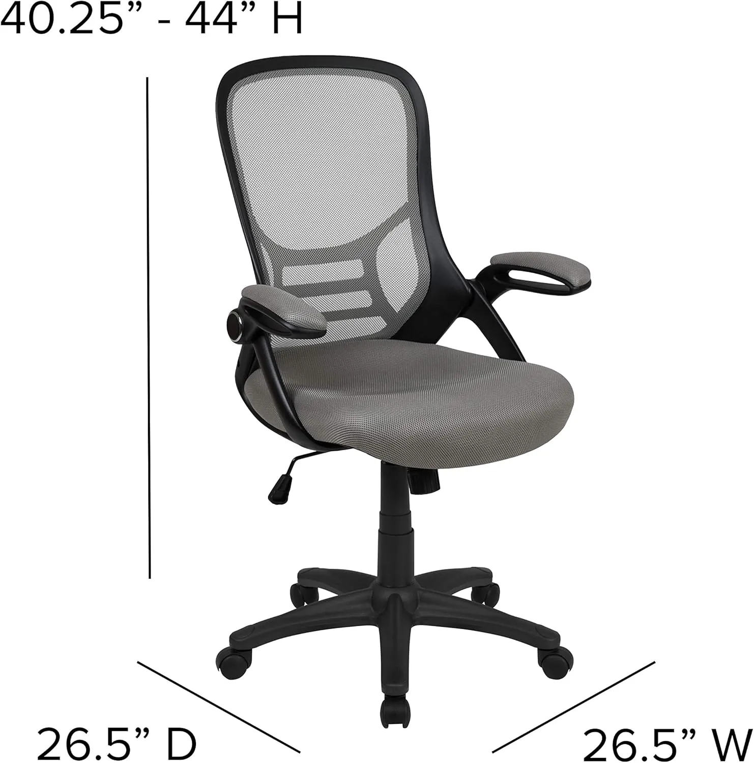 Flash Furniture Porter High-Back Swivel Office Chair with Adjustable Lumbar Support and Seat Height, Ergonomic Mesh Desk Chair with Flip-Up Armrests, Gray/Black