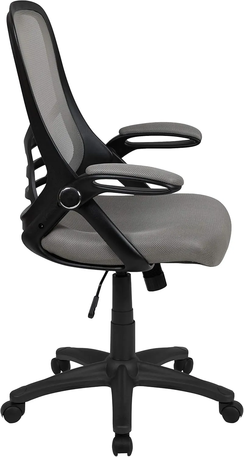 Flash Furniture Porter High-Back Swivel Office Chair with Adjustable Lumbar Support and Seat Height, Ergonomic Mesh Desk Chair with Flip-Up Armrests, Gray/Black