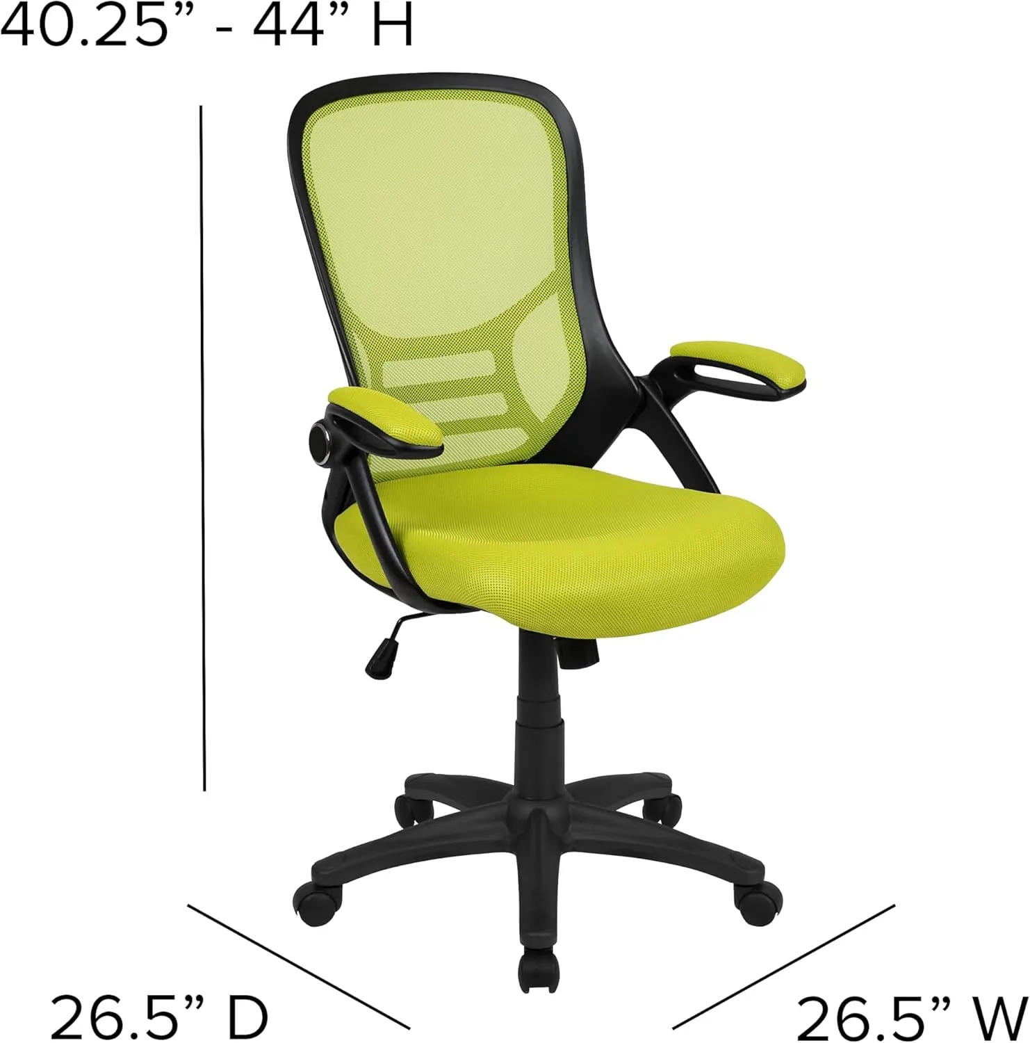 Flash Furniture Porter Mesh High Back Ergonomic Swivel Office Chair with Lumbar Support, Flip-Up Arms, Tilt Lock/Tilt Tension, Height Adjustable, Black/Green Frame