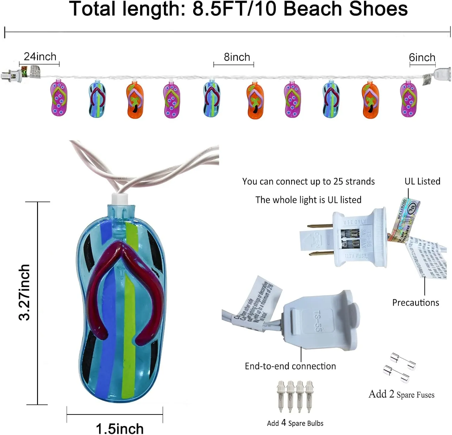 Flip Flop Outdoor Lights 8.5Ft Slipper String Light Tropical Beach Themed Decorations with 10 Flip Flops Lights, Fairy Light for Bedroom Wreathe Summer Kids Room Kindergarten Decor