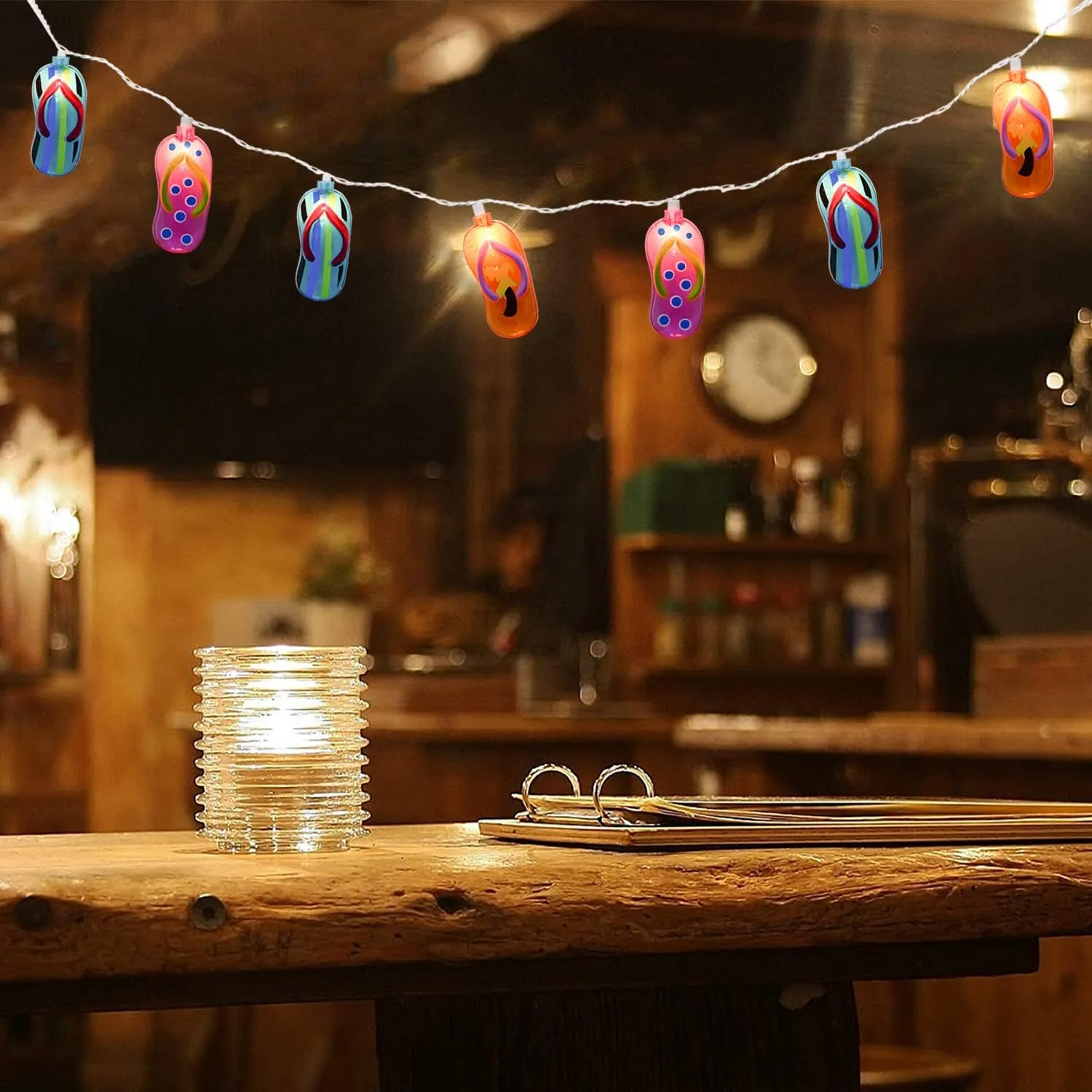 Flip Flop Outdoor Lights 8.5Ft Slipper String Light Tropical Beach Themed Decorations with 10 Flip Flops Lights, Fairy Light for Bedroom Wreathe Summer Kids Room Kindergarten Decor