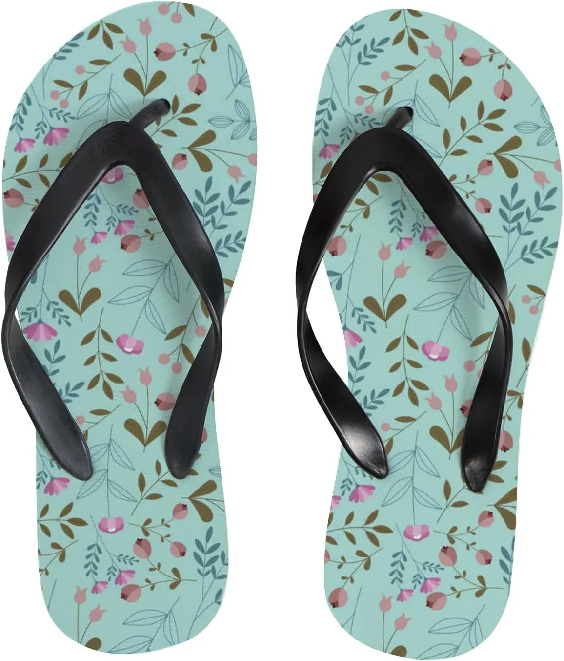 Flip Flops Blue Floral Flowers Leaves Slide Sandals Summer Beach Slippers Thong Sandal Casual Yoga Mat Flat Slides for Women Men