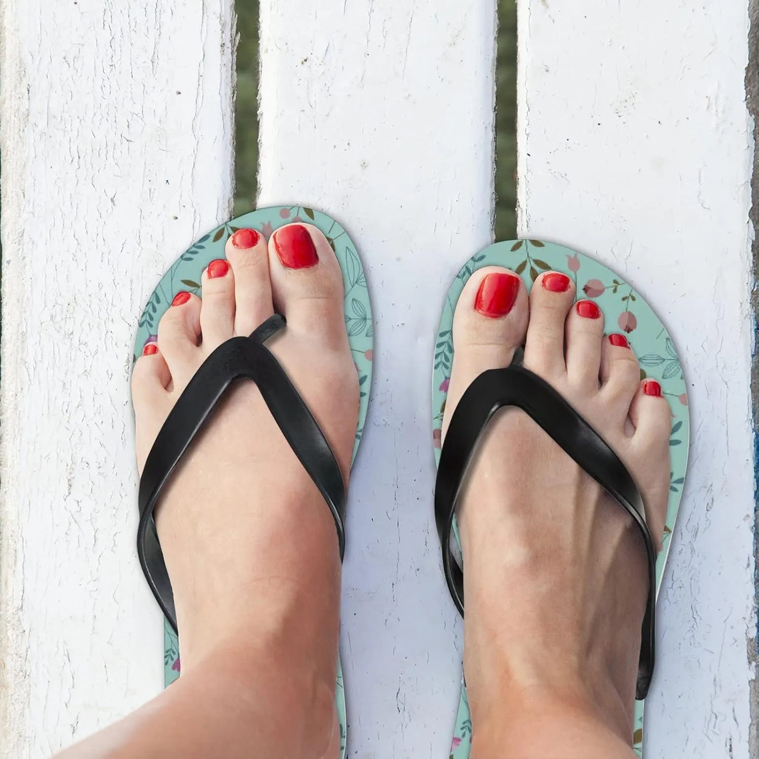 Flip Flops Blue Floral Flowers Leaves Slide Sandals Summer Beach Slippers Thong Sandal Casual Yoga Mat Flat Slides for Women Men