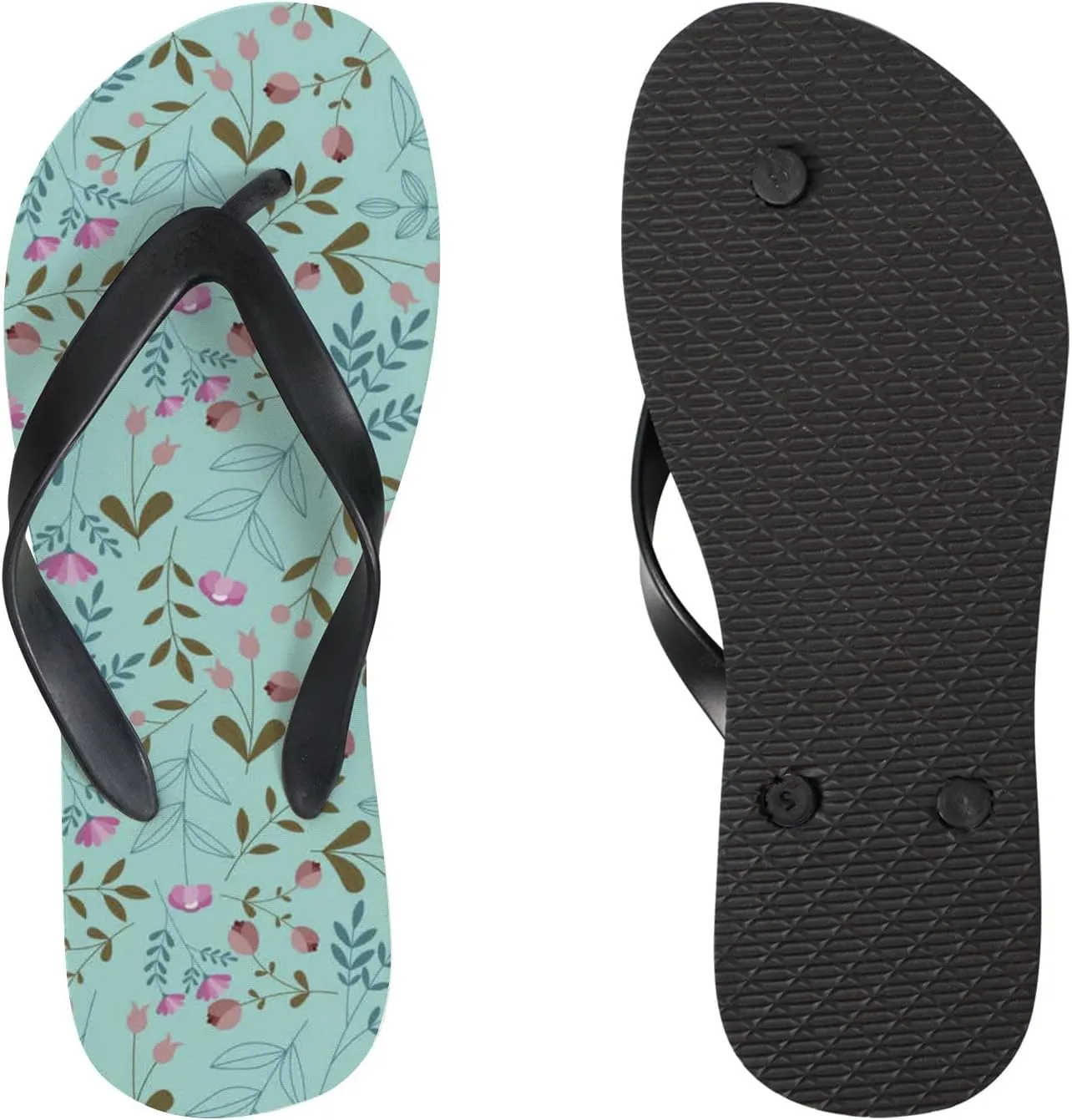 Flip Flops Blue Floral Flowers Leaves Slide Sandals Summer Beach Slippers Thong Sandal Casual Yoga Mat Flat Slides for Women Men