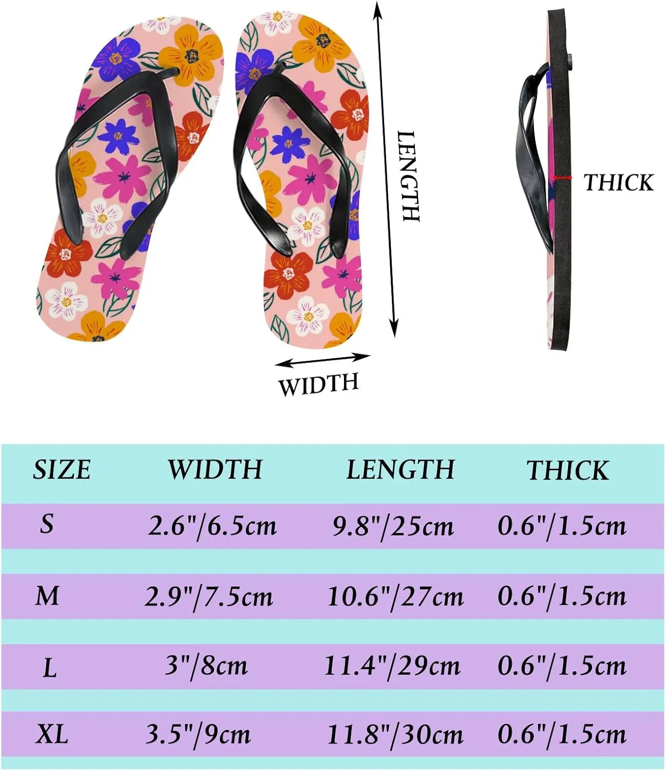 Flip Flops Floral Flowers Leaves Colorful Orange Navy Slide Sandals Summer Beach Slippers Thong Sandal Casual Yoga Mat Flat Slides for Women Men