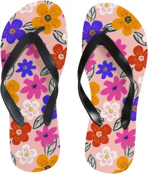 Flip Flops Floral Flowers Leaves Colorful Orange Navy Slide Sandals Summer Beach Slippers Thong Sandal Casual Yoga Mat Flat Slides for Women Men