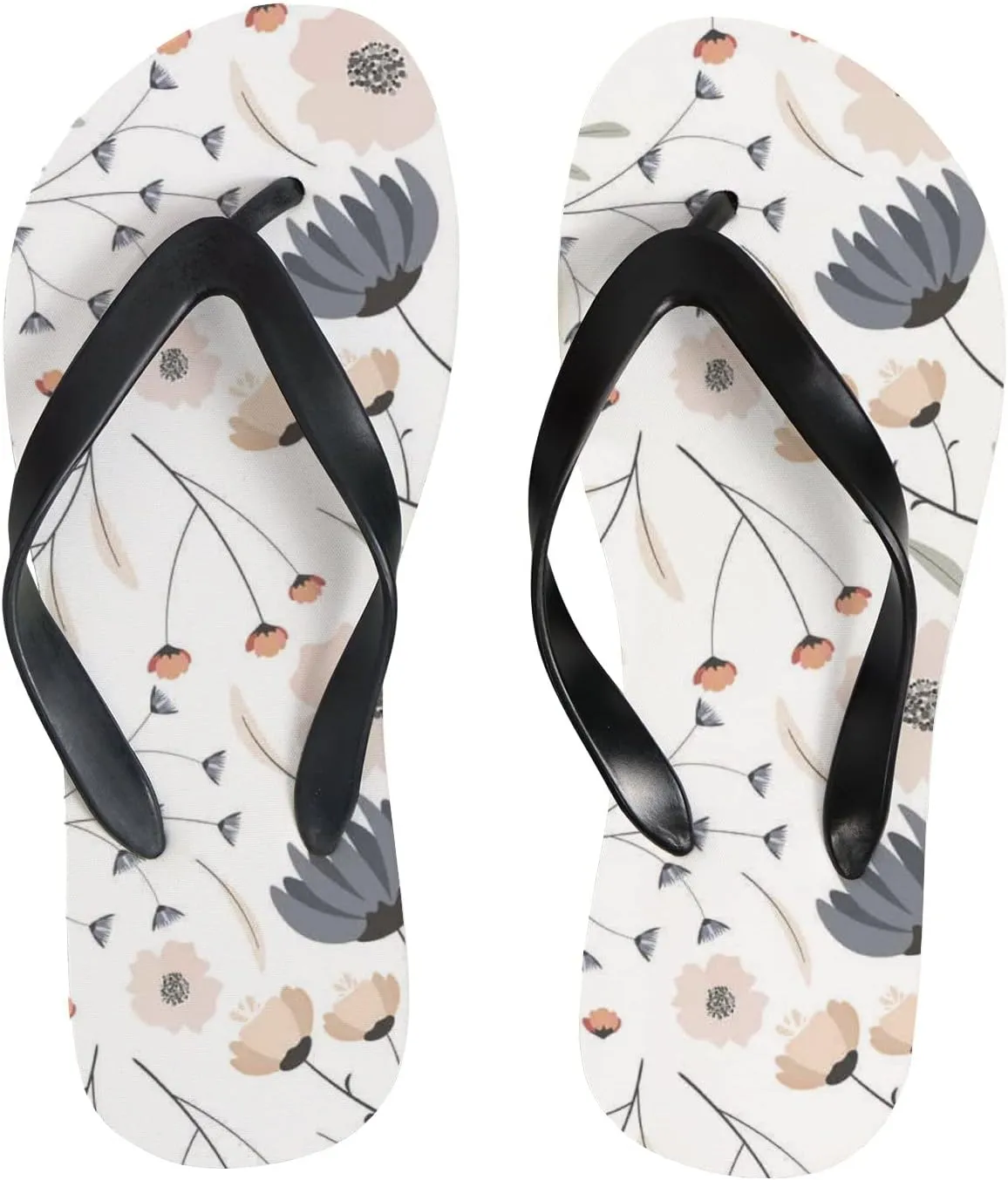 Flip Flops Floral Flowers Leaves Pink Grey Slide Sandals Summer Beach Slippers Thong Sandal Casual Yoga Mat Flat Slides for Women Men