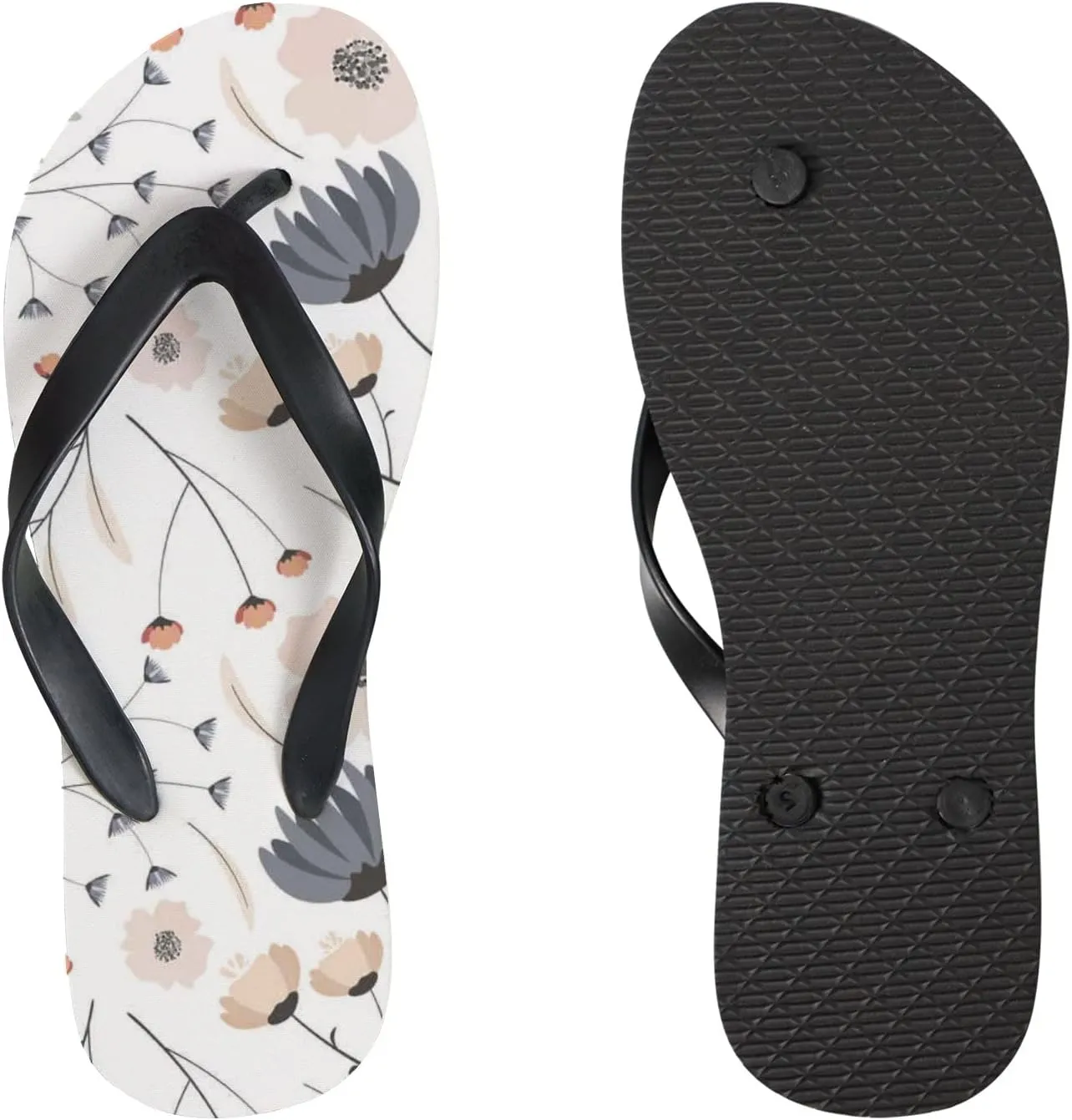 Flip Flops Floral Flowers Leaves Pink Grey Slide Sandals Summer Beach Slippers Thong Sandal Casual Yoga Mat Flat Slides for Women Men