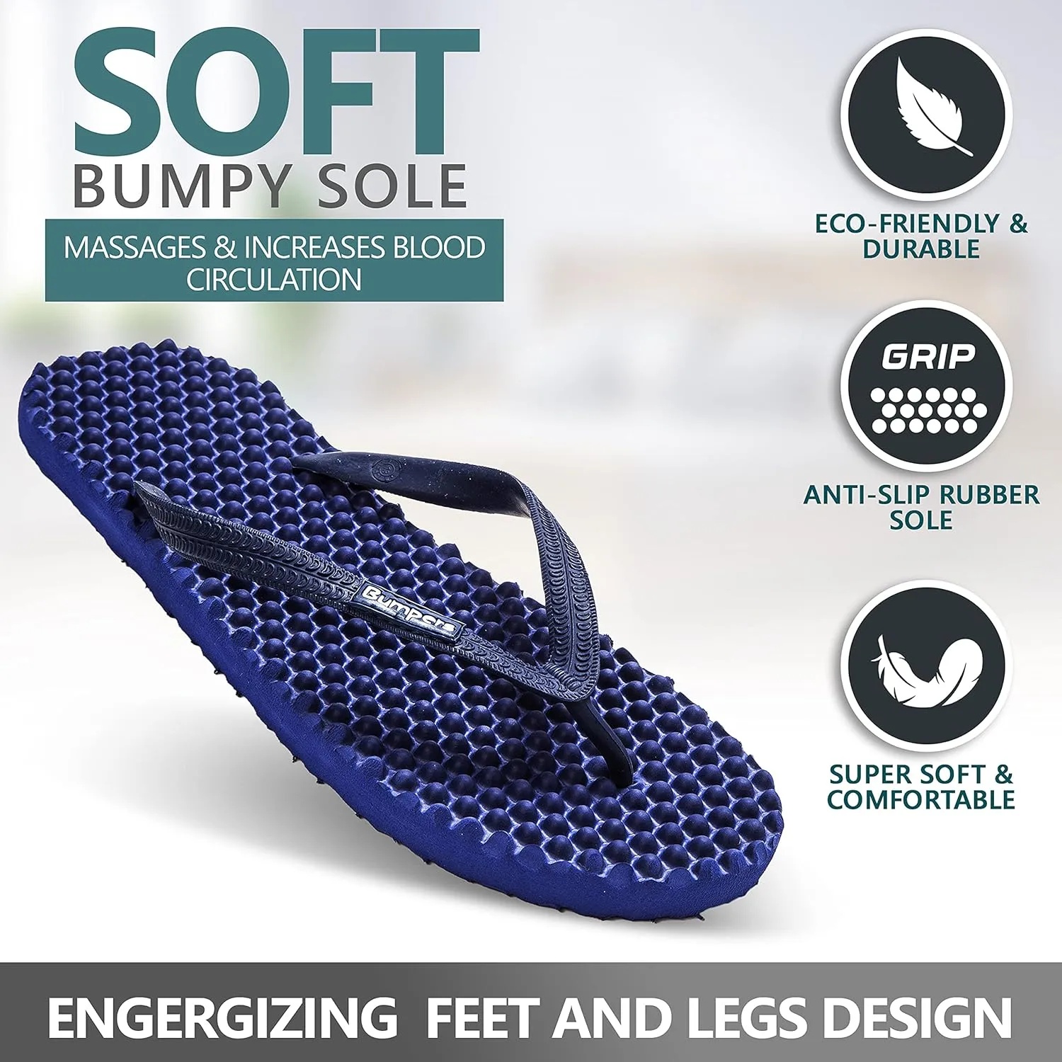 Flip Flops For Men - Beach & Shower Sandals For Mens, Comfortable Massage Acupressure Slippers, Indoor & Outdoor Footwear