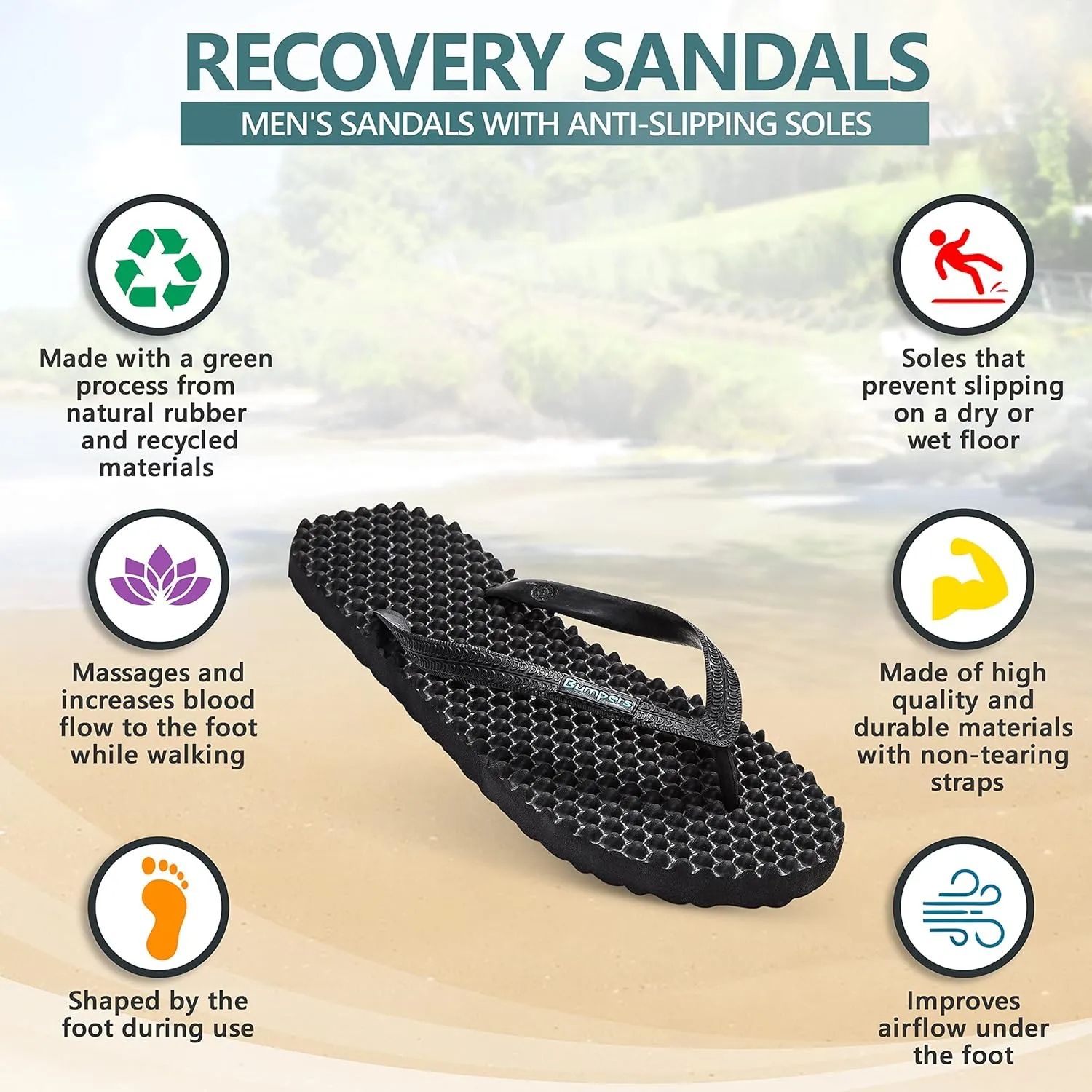 Flip Flops For Men - Beach & Shower Sandals For Mens, Comfortable Massage Acupressure Slippers, Indoor & Outdoor Footwear