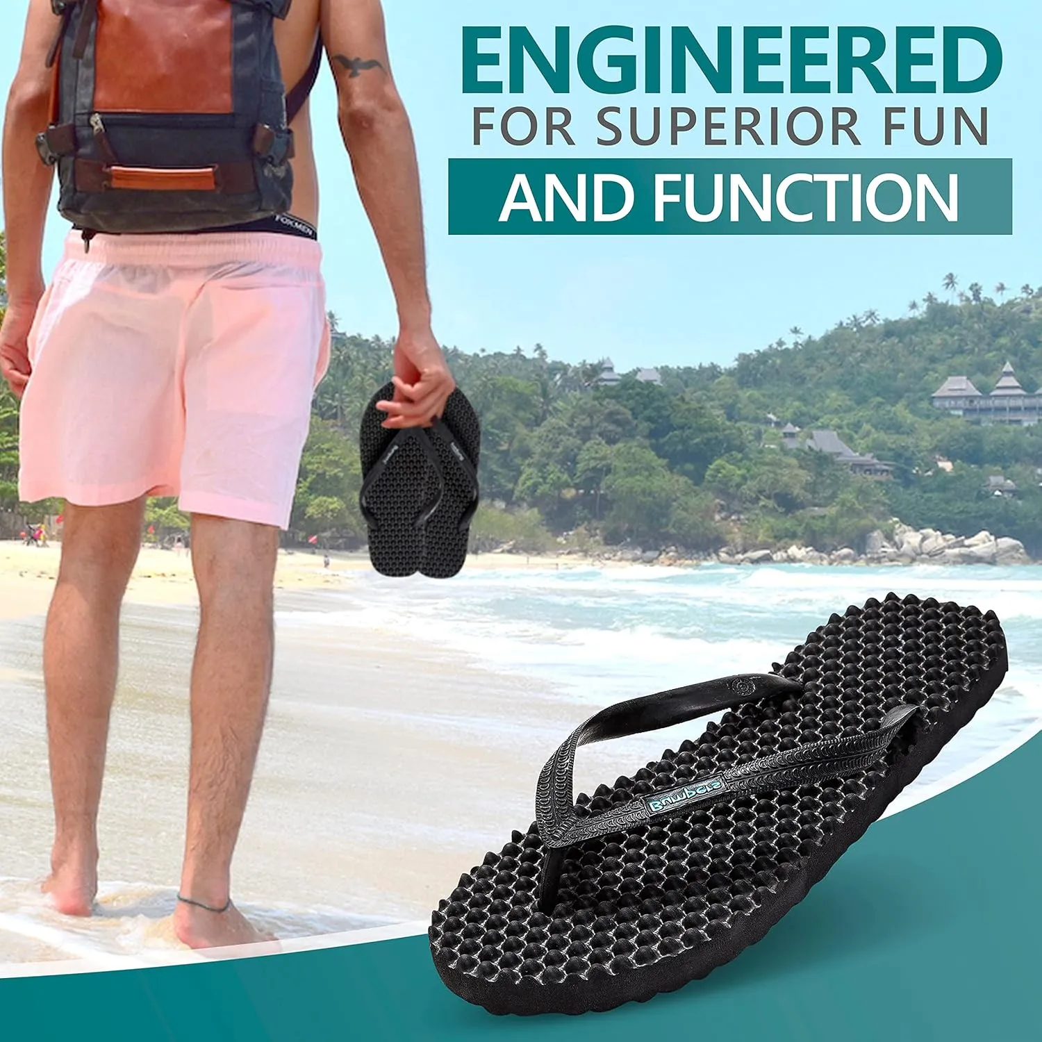Flip Flops For Men - Beach & Shower Sandals For Mens, Comfortable Massage Acupressure Slippers, Indoor & Outdoor Footwear