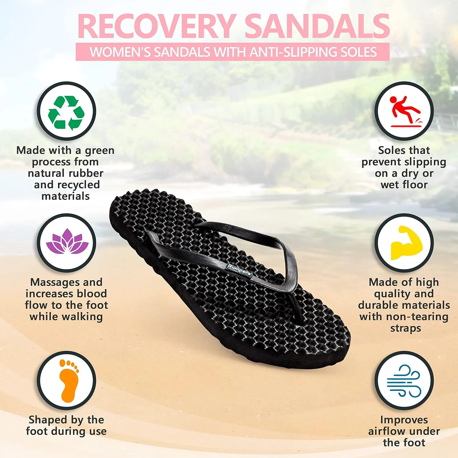 Flip Flops For Women - Beach & Shower Sandals For Womens, Comfortable Massage Acupressure Slippers, Indoor & Outdoor Footwear
