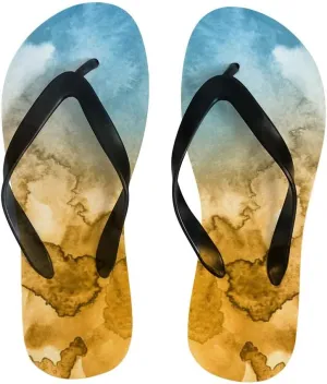 Flip Flops for Women Girls Blue Yellow Marble Summer Casual Thong Slippers Slide Flat Sandals for Beach