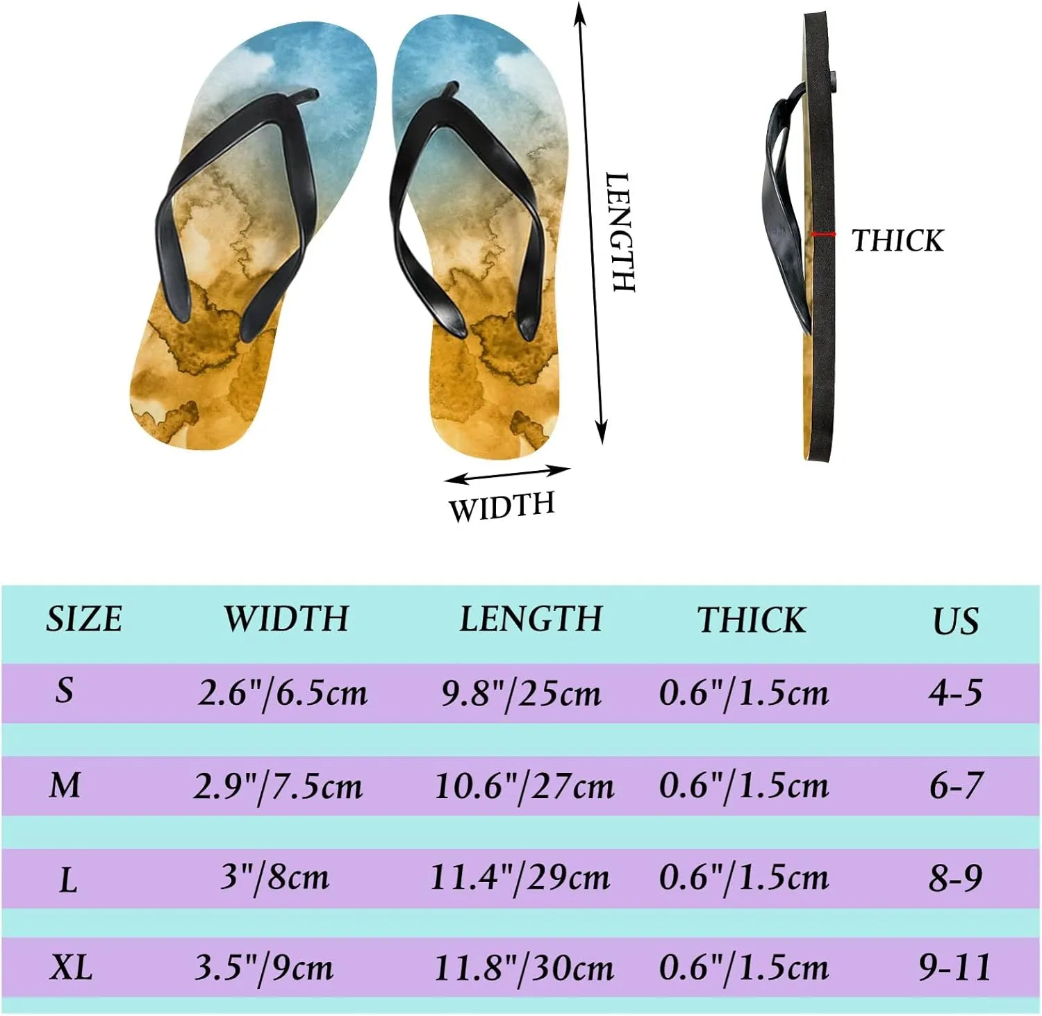 Flip Flops for Women Girls Blue Yellow Marble Summer Casual Thong Slippers Slide Flat Sandals for Beach