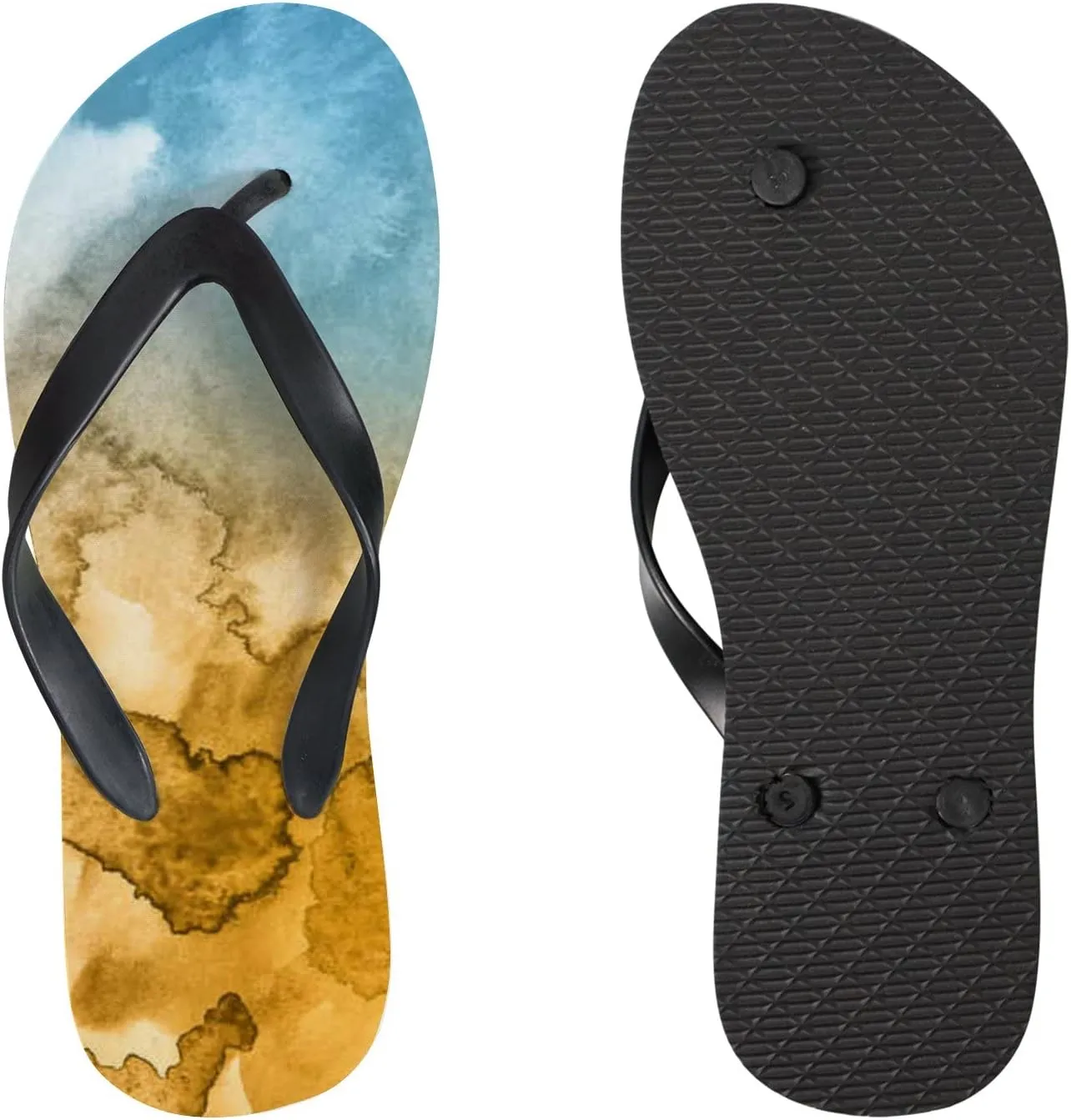 Flip Flops for Women Girls Blue Yellow Marble Summer Casual Thong Slippers Slide Flat Sandals for Beach