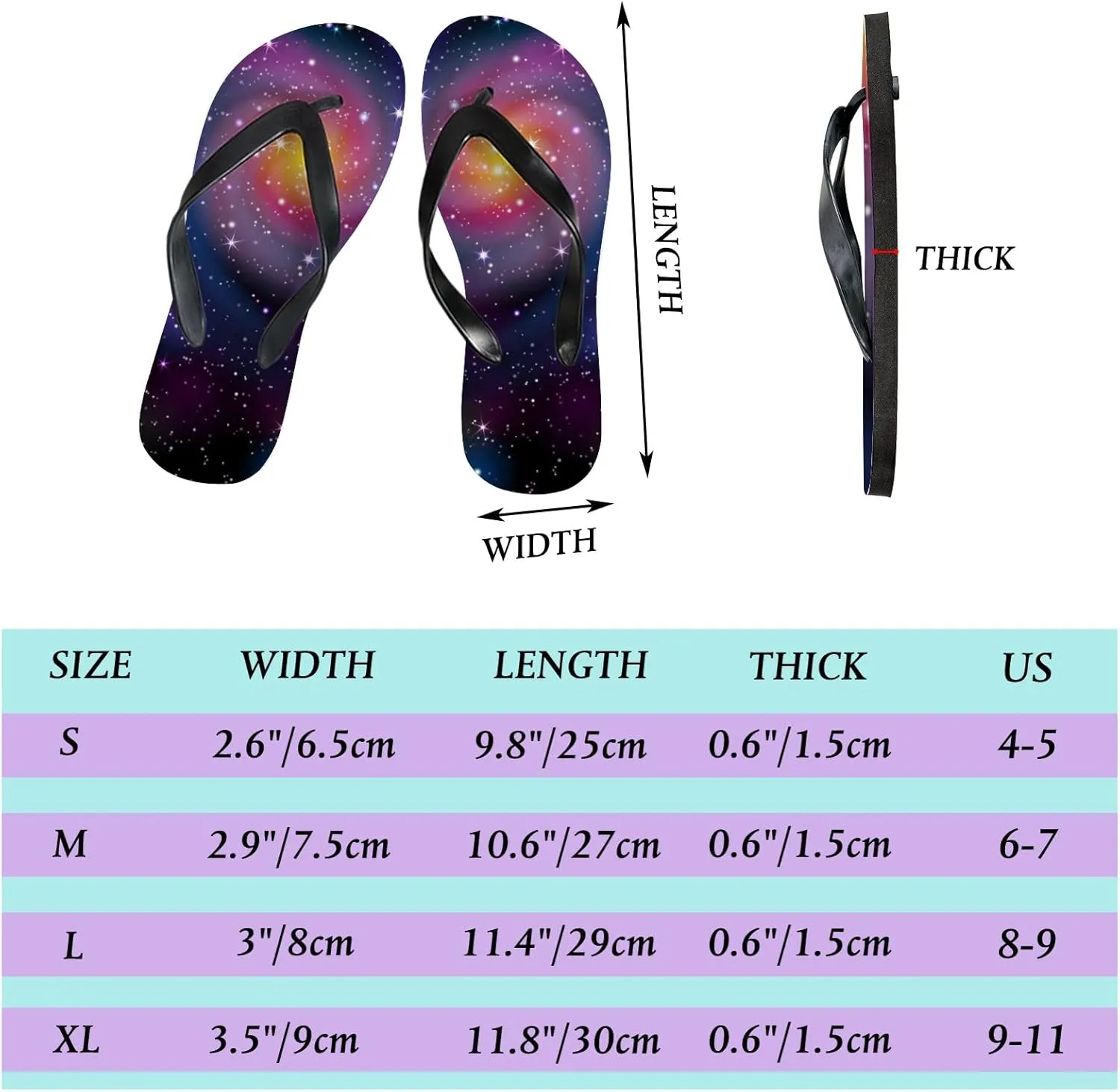 Flip Flops for Women Girls Galaxy Stars Summer Casual Thong Slippers Slide Flat Sandals for Beach