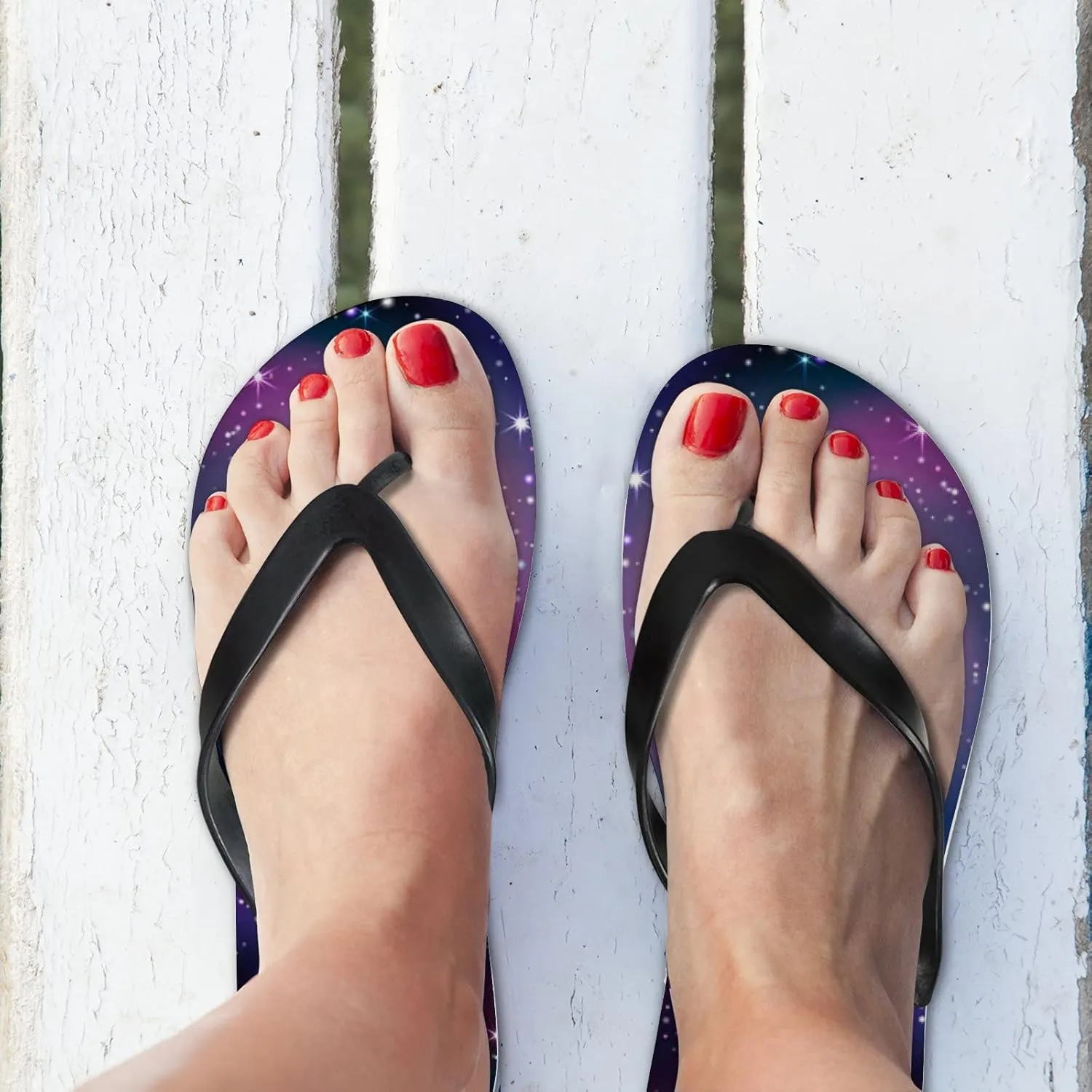Flip Flops for Women Girls Galaxy Stars Summer Casual Thong Slippers Slide Flat Sandals for Beach