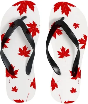 Flip Flops for Women Girls Red Maple Leaf Summer Casual Thong Slippers Slide Flat Sandals for Beach