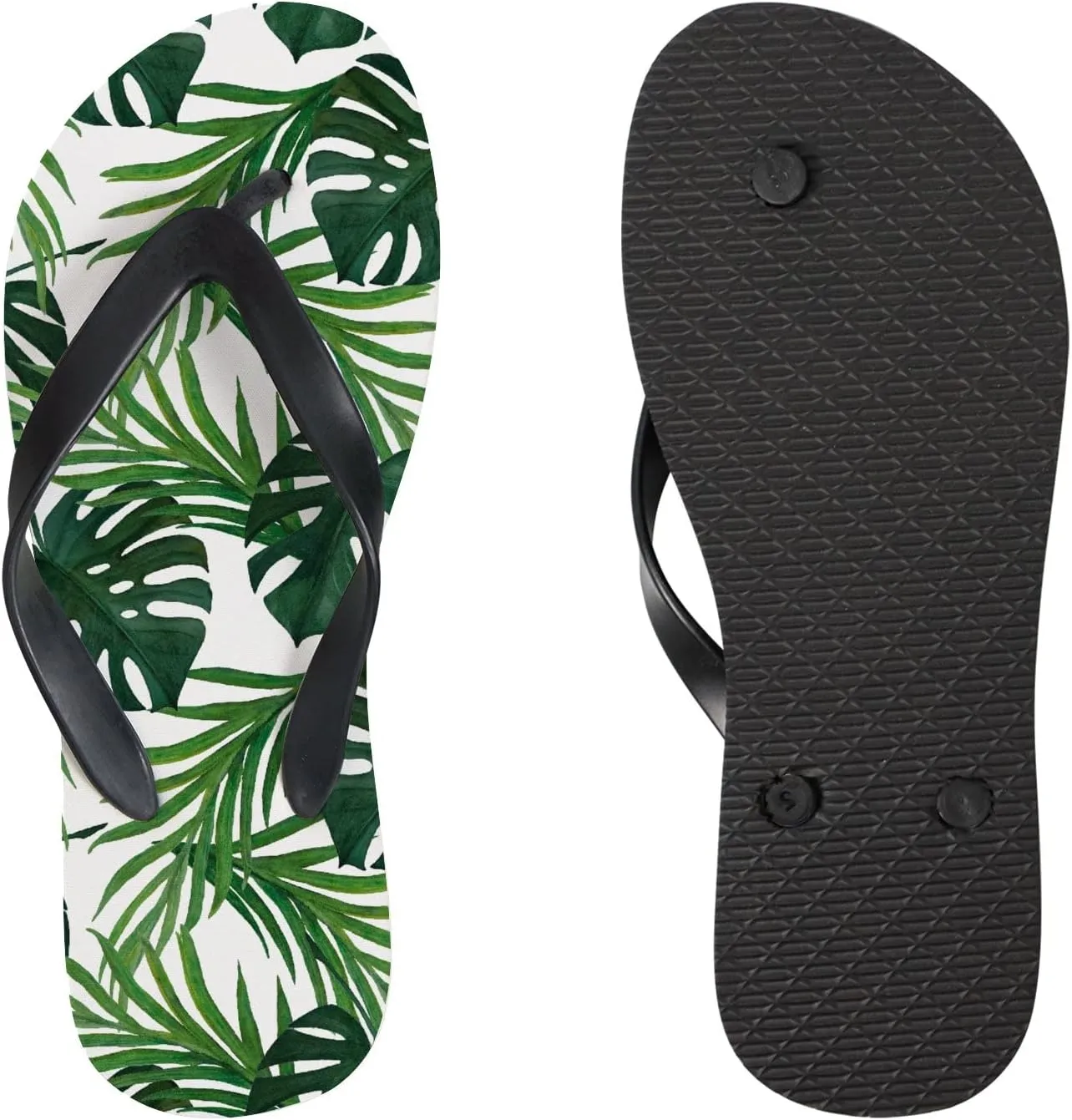 Flip Flops for Women Girls Watercolor Palm Monstera Leaves Summer Casual Thong Slippers Slide Flat Sandals for Beach
