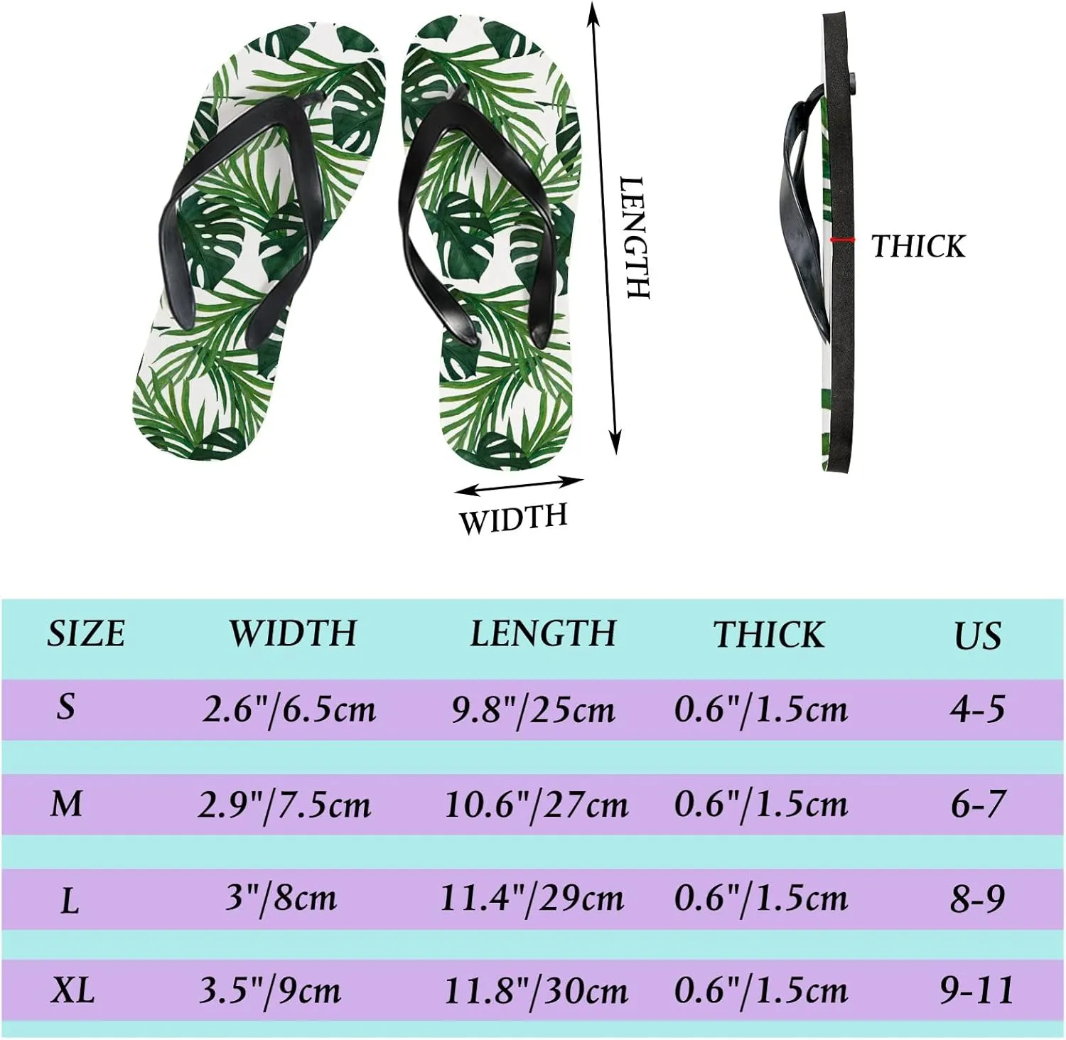 Flip Flops for Women Girls Watercolor Palm Monstera Leaves Summer Casual Thong Slippers Slide Flat Sandals for Beach