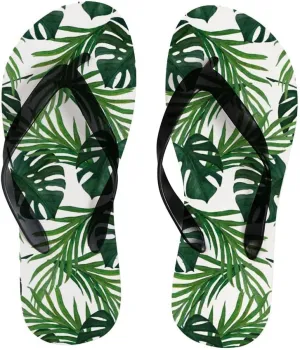 Flip Flops for Women Girls Watercolor Palm Monstera Leaves Summer Casual Thong Slippers Slide Flat Sandals for Beach