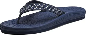 Flip Flops for Women with Arch Support Rhinestone Comfortable Summer Beach Walking Thong Sandals Orthotic Rubber Soles Flip Flop Slippers Slip On Indoor Outdoor