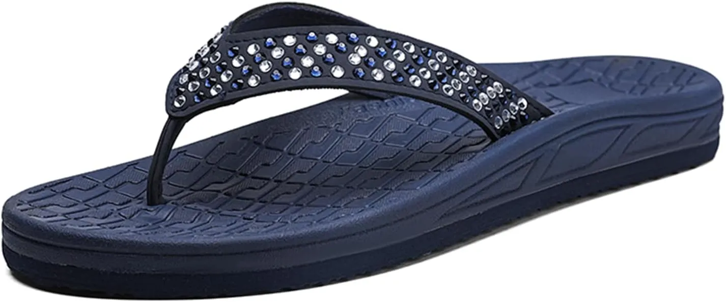 Flip Flops for Women with Arch Support Rhinestone Comfortable Summer Beach Walking Thong Sandals Orthotic Rubber Soles Flip Flop Slippers Slip On Indoor Outdoor